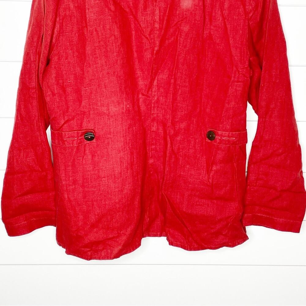 Flax Linen Button Front Long Sleeve Shirt Jacket Red Size Small - Picture 6 of 8